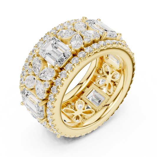 Floral Wide Emerald & Pear Cut Lab Diamond Eternity Wedding Band - view 4