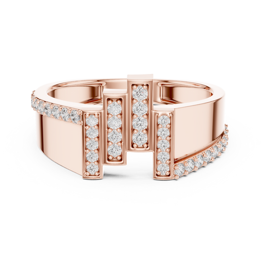 0.39 TCW Exclusive Round Moissanite Diamond with Multi Row Pave Detailing Premium Designer Statement Ring