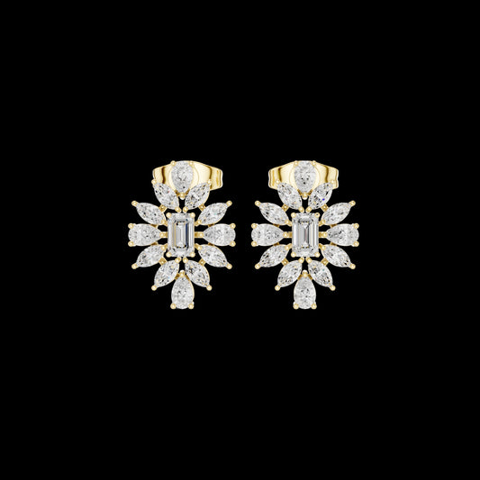 0.25 CT Iconic Moissanite Emerald Cut Diamond Floral Statement Fine Jewelry Earrings
