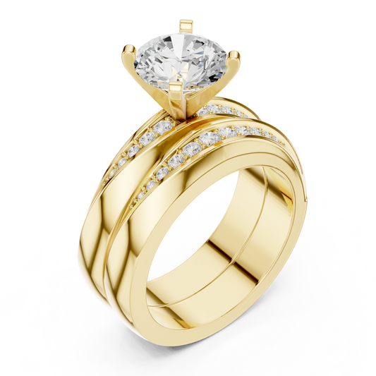 Solitaire Round Cut Lab Diamond Bridal Ring Set - view 4