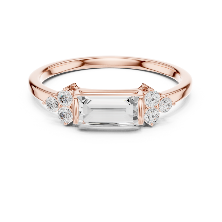 Baguette Cut Lab Diamond Ring With Round Diamonds Sidestone - view 2