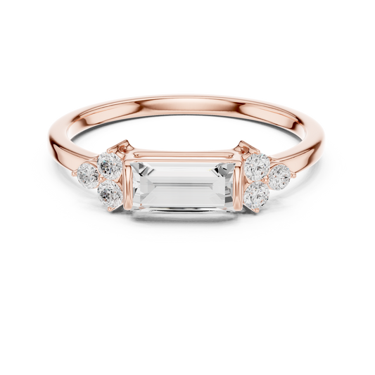 Baguette Cut Moissanite Ring With Round Sidestone - view 2