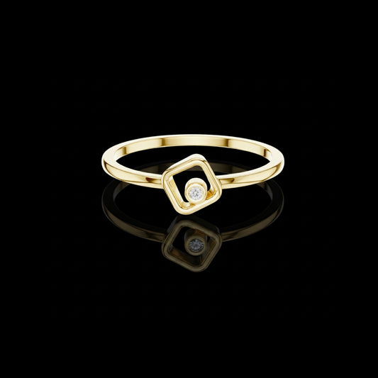 0.01 TCW Minimalist Gold Geometric Lab Diamond Round Ring with Modern Open-Square Design