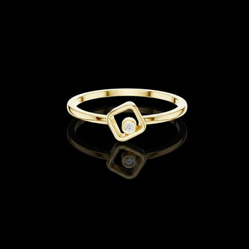 0.10 TCW Minimalist Gold Geometric Moissanite Diamond Round Ring with Modern Open-Square Design
