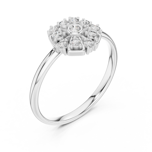 Round Moissanite Geometric Floral Cluster Promise Ring - view 4
