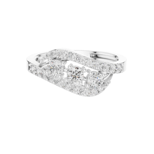 Interwoven Three Stone Round Moissanite Pave Wedding Band - view 3