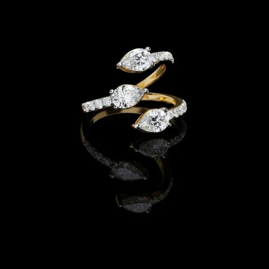 1.06 CT Affordable Radiant Trilogy Moissanite Pear Cut Diamond Ring For Cocktail Party