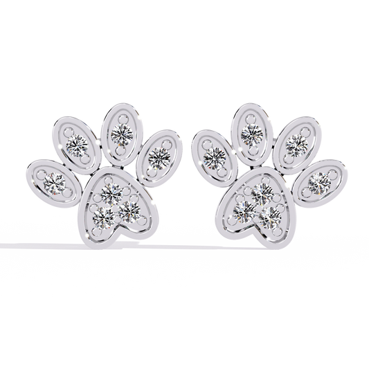 Charming Paw Shaped Earrings with Brilliant Round Detailing - view 3