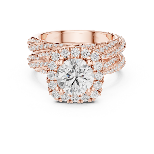 1.5 CT Bespoke Multi-Row Pave Bands with Round Cut Moissanite Diamond Halo Bridal Ring Set For Bride