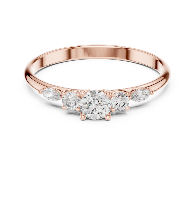 Minimalist Round Cut Moissanite Wedding Band With Sidestone - view 2