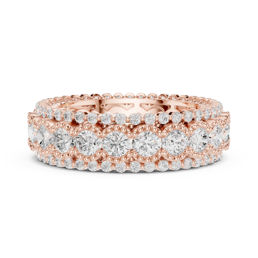 Triple Row Round Cut Lab Diamond Milgrain Eternity Band Ring - view 2