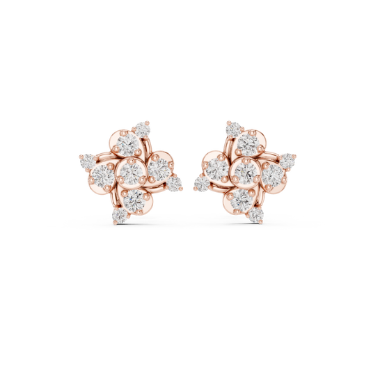 0.56 TCW Sculpted Swirl Moissanite Diamond Cluster Stud Earrings with Interwoven Floral Design For Cute Girl