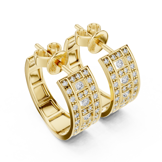Round Geometric Grid C Hoop Earrings with Micro Pavé Rows - view 4