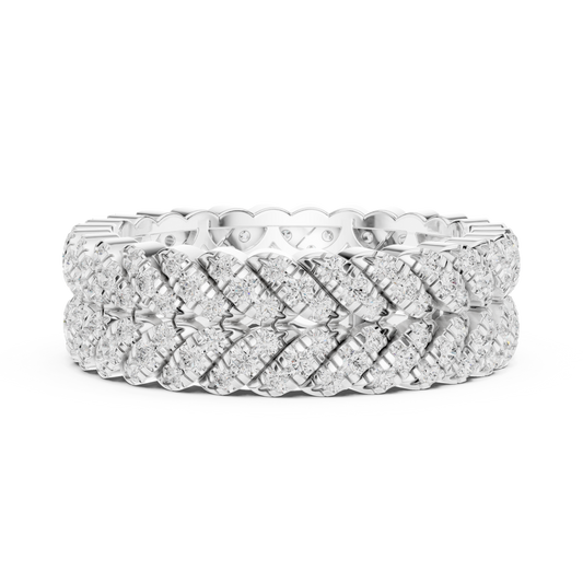 Round Cut Triple Row Woven Lab Diamond Eternity Band Ring - view 3