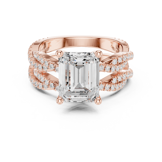 2.50 CT High Luxury Split Shank Emerald Cut Moissanite Diamond Ring with Double Pave Bridal Design