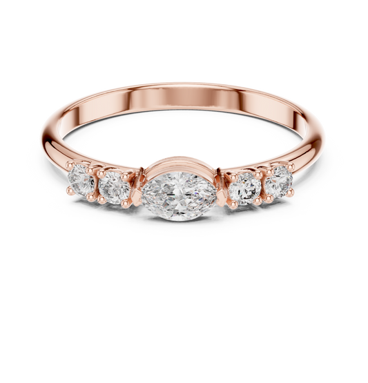 Wedding Band With Moval Center Lab Diamond - view 2