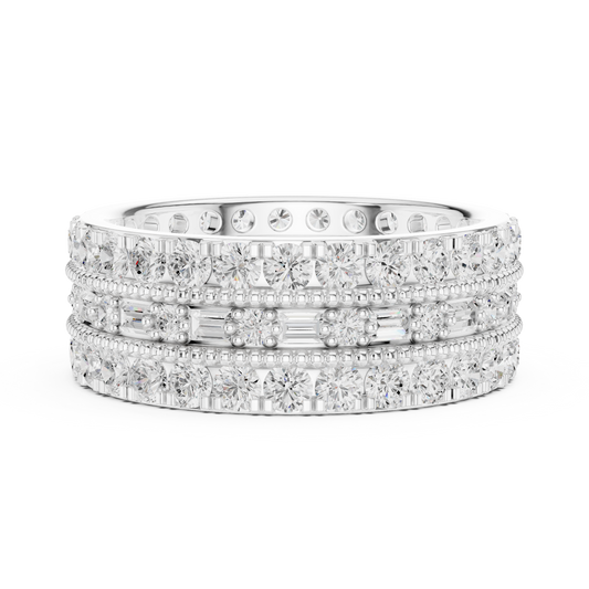 Triple Row Round Cut Lab Diamond Eternity Band Ring - view 3