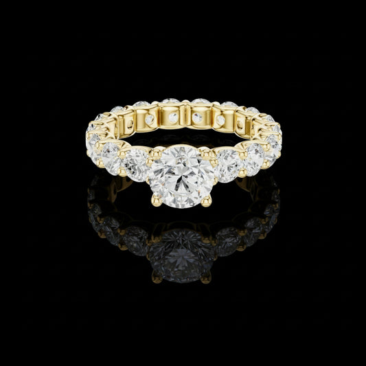 1.25 CT Sparkling Round Brilliant Cut Lab Diamond Eternity Ring with Grand Center Solitaire in Gold