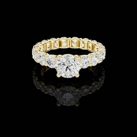 1.25 CT Sparkling Round Brilliant Cut Moissanite Diamond Eternity Ring with Grand Center Solitaire in Gold