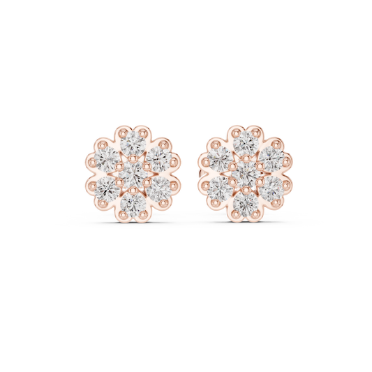 0.51 TCW Legacy Round Moissanite Diamond Flower Cluster Stud Earrings in Polished Gold with Scalloped Petal Frame For Girl