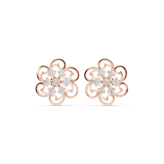 0.49 TCW Floral Swirl Moissanite Round Diamond Cluster Stud Earrings with Open Curved Petal Design