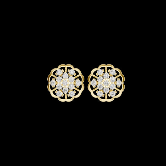 0.91 TCW Floral Cluster Moissanite Round Diamond Stud Earring in Gold with Open Petal Design For Gift
