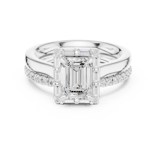 Emerald Cut Three Stone Moissanite with Baguette Cut Ring - view 3