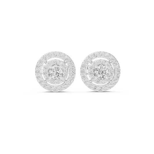 Round Double Halo Cluster Post Earring - view 3