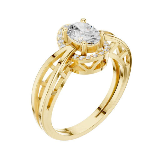 Oval Cut Moissanite Halo Split Band Engagement Ring - view 4