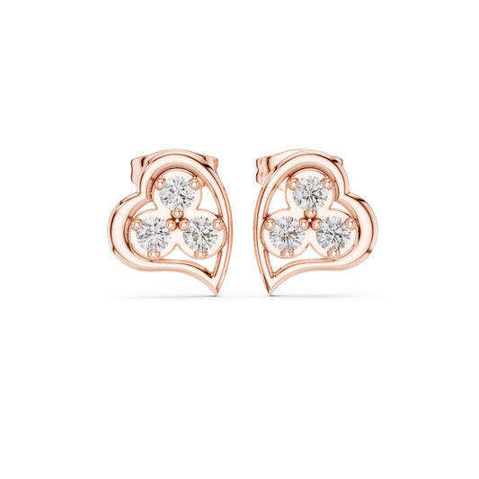 0.39 TCW Heart Outline Moissanite Diamond Cluster Stud Earrings with Trio Round Diamond Center For Love