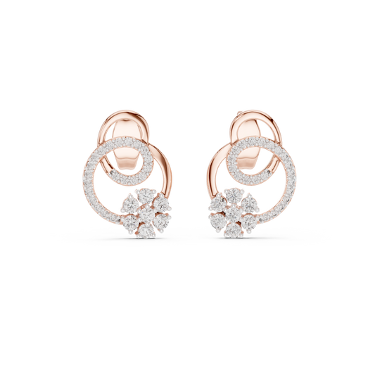 0.42 TCW Cluster Gold Swirl Circle Moissanite Round Diamond Stud Earrings with Pave Halo Ring