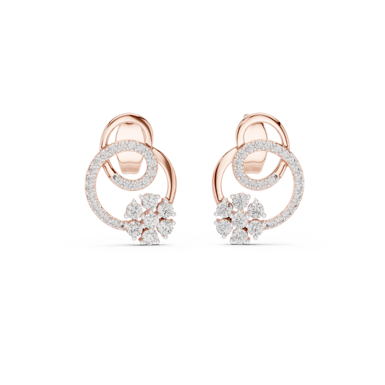 Cluster Swirl Circle Round Studs with Pave Halo - view 2