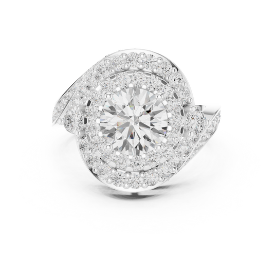 Round Cut Lab Diamond Swirl Double Halo Engagement Ring - view 3