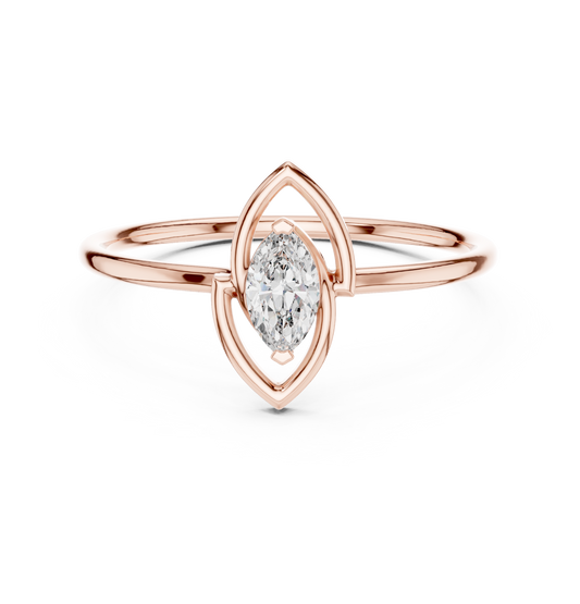 0.16 CT Soft Glow Marquise Lab Grown Diamond Ring with Open Leaf Frame and Minimalist Band For Girl