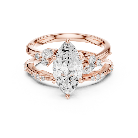 2.00 CT Signature Solitaire Marquise Cut Moissanite Diamond Ring with Accent Bands For Daily Wear