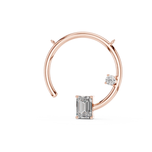 0.87 CT Open Circle Moissanite Diamond Pendant Emerald Cut & Round Accent Details For Her