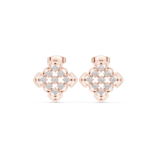 0.63 TCW Ornate Geometric Moissanite Diamond Round Cut Cluster Stud Earrings with Open Motif Detailing