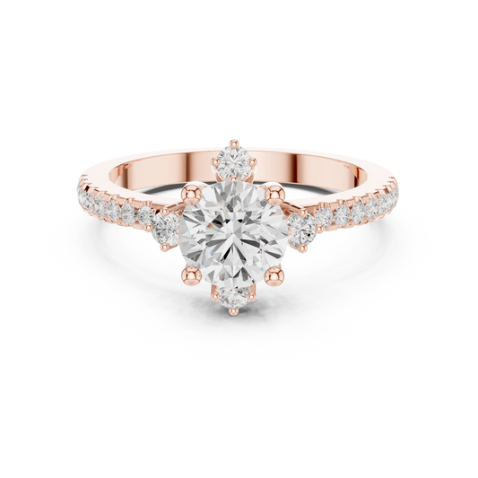 1.00 CT Imperial Round Lab Diamond Ring with Pave Gold Band and Floating Accent Stones For Love