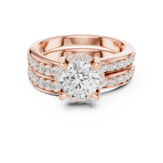 1.00 CT High Shine Round Cut Lab Diamond Ring Set with Pave Wedding Band For Love