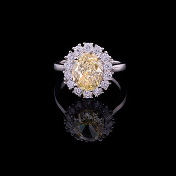1.50 CT Magnificent Oval Fancy Yellow Lab Diamond Halo Ring Surrounded by Brilliant Round Diamonds