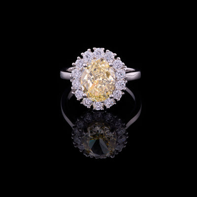 Fancy Intense Yellow Oval Lab Diamond Halo Ring with Pave Band
