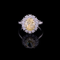 1.50 CT Magnificent Oval Fancy Yellow Moissanite Diamond Halo Ring Surrounded by Brilliant Round Diamonds