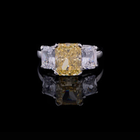 3.50 CT Brilliant Fancy Intense Yellow Radiant Cut Moissanite Diamond Three Stone Engagement Ring with Emerald Cut Side Diamonds