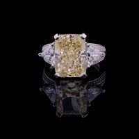 4.00 CT Dazzling Radiant Cut Fancy Intense Yellow Moissanite Diamond Ring with Trillion Cut Side Diamonds
