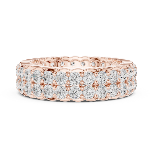 Double Row Round Cut Moissanite Eternity Band With Wedding Ring - view 2
