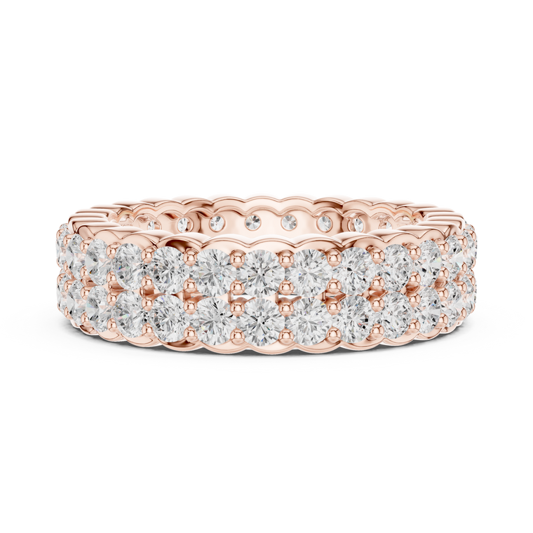 Double Row Round Cut Lab Diamond Eternity Band With Wedding Ring - view 2