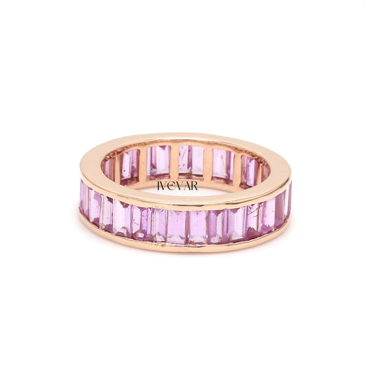 Ivevar Pink sapphire eternity band ring 14K 18K gold | Natural channel set pink sapphire ring | Sapphire baguette cut ring | Sapphire wedding band