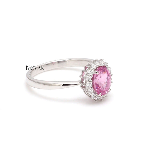 Diamond Gleam Pink Sapphire Oval Halo Ring#Ivevar