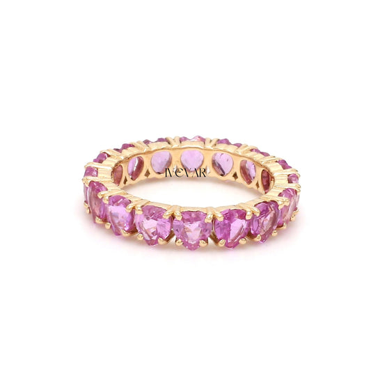 Ivevar Pink sapphire heart eternity ring band gold | Natural 4mm pink sapphire wedding band proposal ring gold | Minimal stacking pink color ring