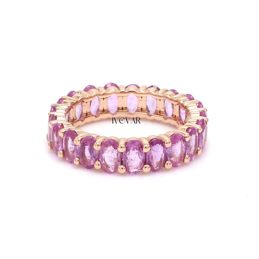 Ivevar Pink sapphire oval cut eternity band ring in 14k 18k gold | Natural 6-7 ct pink sapphire stackable ring gold | Valentines day proposal ring